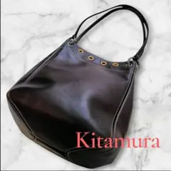 キタムラ ダークブラウン レザー ハンドバッグ トートバック
