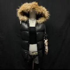 平成ギャル　y2k グランジ　リアルファー付き　ダウンベスト　ロング　ワンピ