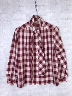 TOKYO BLOUSE 古着 ギンガムチェック柄 リボンタイ 長袖ブラウス