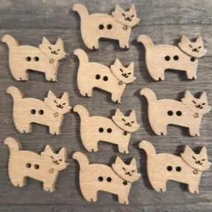 木製ねこボタン 10個セット まとめ売り ナチュラル 木製ボタン 猫モチーフ