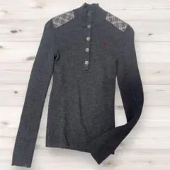 バーバリーブルーレーベル リブニット ノバチェック ウール ホース刺繍 ニット