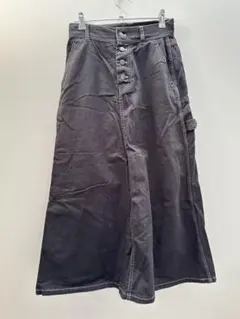 ダークグレー ボタンフロント ロングスカート