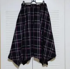 F37　ドレスキップ　フレアスカート Lサイズ チェック柄　イレギュラーヘム
