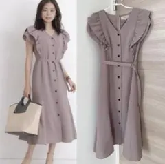 jusglitty ジャスグリッティー フロント釦フリルワンピース モカ　0