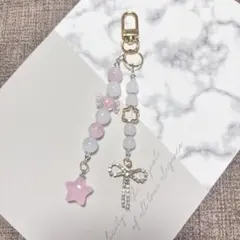 ビーズストラップ キーホルダー コレクトブックチャーム ウィッシュコア ピンク