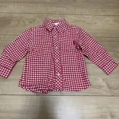 新品未使用moujonjon 赤白チェック シャツ 90