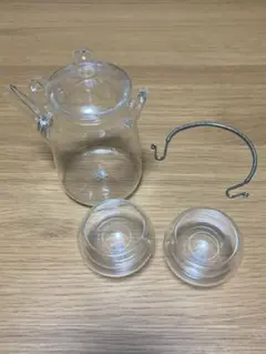 ガラス製ティーポットと茶カップ2個セット　中国茶器
