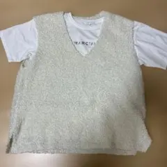 GLOBAL WORK フェザータッチベストセットTシャツ　ホワイトラメL