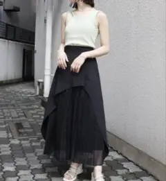 MURUA アシメレイヤード異素材プリーツスカート　ブラックのサムネイル