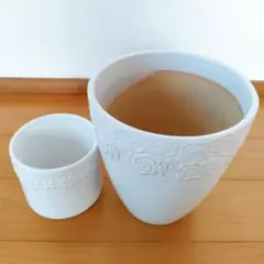 白色陶器植木鉢　2点　使用済み