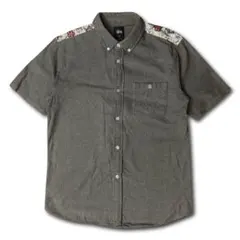 Stussy ボタンダウンシャツ 花柄切替 グレー Sのサムネイル