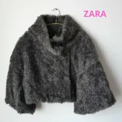 ZARA BASIC ボアジャケット グレー ショート丈 ファージャケット
