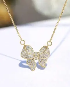 リボンモチーフ・ネックレス&ピアス・ゴールドのサムネイル