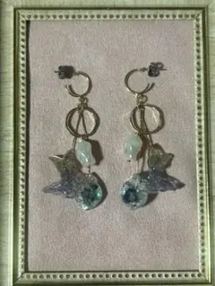 ハンドメイド 蝶モチーフ フープピアス