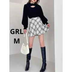 GRL ダイヤ柄ツイードフレアミニスカート[cu416] アイボリー M
