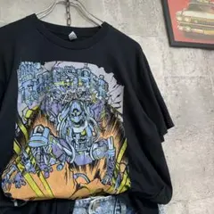 US古着/S スラッシャー ハロウィン ロボ メカ プリント 半袖Tシャツ 黒