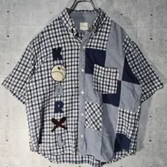 カールヘルム ベースボール ワッペン パッチワーク 半袖シャツ ブルー 青のサムネイル