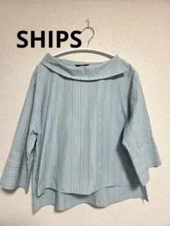 【SHIPS Colors】 ストライプ柄 半袖ブラウス 美品のサムネイル
