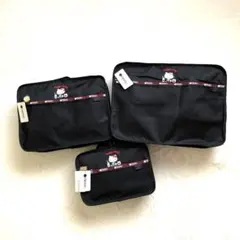 ハローキティ パッキングポーチ3点セット ブラック　旅行用　トラベルポーチ