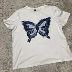 DAZY バタフライ デニムパッチワーク Tシャツ