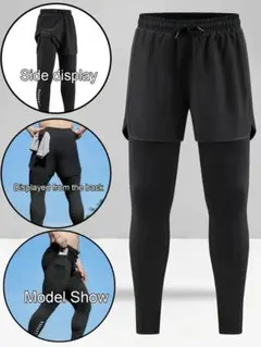 新品 メンズ ジムトレーニングパンツ ジャージ レギンス付ハーフパンツ Lサイズ