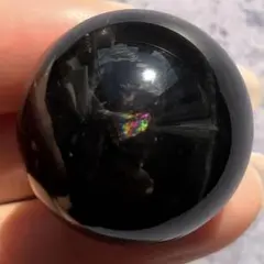【虹大！早い者勝ち！漆黒】最強魔除け　天然石　モリオン　丸玉39