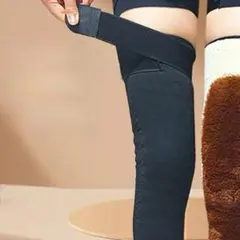 防寒 裏起毛 レッグウォーマー 加圧バンド付き 男女兼用 ゆったりフィット**