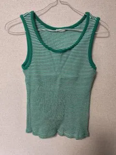 緑と白のストライプ ノースリーブ M