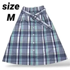 ロングスカートM ベルト付き チェック柄 裏地付きボタン レトロ 清楚 かわいい