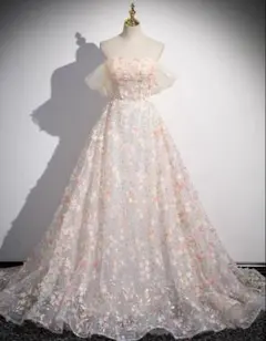 フラワーモチーフ刺繍 Aラインドレス