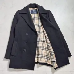 【美品】バーバリーロンドン ピーコート ウール ノバチェック ブラック L