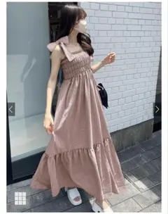 リボン付きキャミワンピース チェック柄ショルダーリボンワンピースGRL