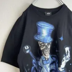 【メキシコ製、8ボール魔術師】stussyビッグプリントTシャツ古着ブラック黒.