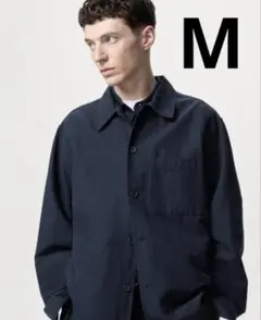 ユニクロ コットンリネンシャツジャケット ネイビー M UNIQLO