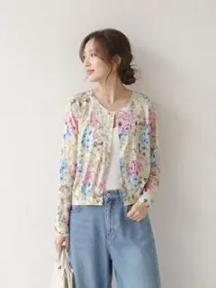 PINORE カーディガン 花柄 長袖 Lサイズ　華やか　きれいめコーデ　大人のサムネイル