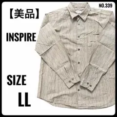 【良品】INSPIRE インスパイア 長袖シャツ LL ベージュ ストライプ 綿のサムネイル