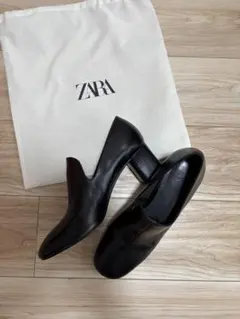 ZARA 黒 ヒール付きシューズ 40 タッセルハイヒールモカシン