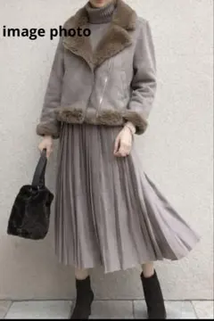 【美品】フェイクムートン ライダースジャケット Lサイズ グレージュ ボア