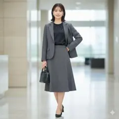 ピエールカルダン　スーツセットアップ　スカート　ジャケット　チェック　グレー