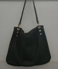 ZARA黒い編み込みデザインショルダーバッグ