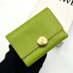 極美品 ロエベ アナグラム ペブル 三つ折り財布 スモール ゴールド金具 