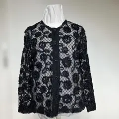 レース、リボンヤーン　黒　カーディガンM