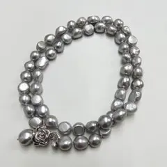 淡水パール 本真珠 グレー バロック ネックレス ロング