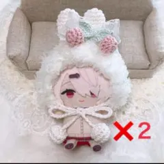 10センチちびぐるみ　にじぱぺ　ぬい服　うさ耳ボンネット　さくらんぼピンク34