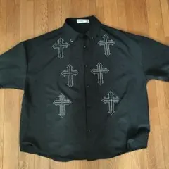 NUAGE 半袖シャツ クロススタッズ 黒