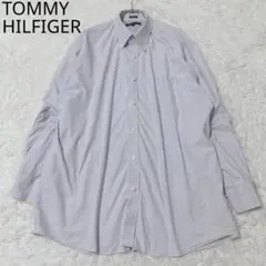 トミーヒルフィガー　長袖シャツ　ストライプ　シンプル　カジュアル　ブルー　総柄