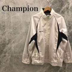 【美品】Champion メンズ ナイロンジャケット XL 白 シンプル ロゴ