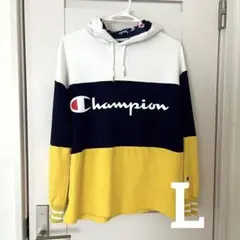 チャンピオン　フード付きパーカー ホワイト/ネイビー/イエロー　L