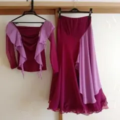 社交ダンス衣装 赤紫色と薄紫色のセットアップM サイズ