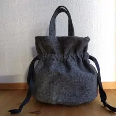 グレー ドローストリング トートバッグ　フェアリーサイズS